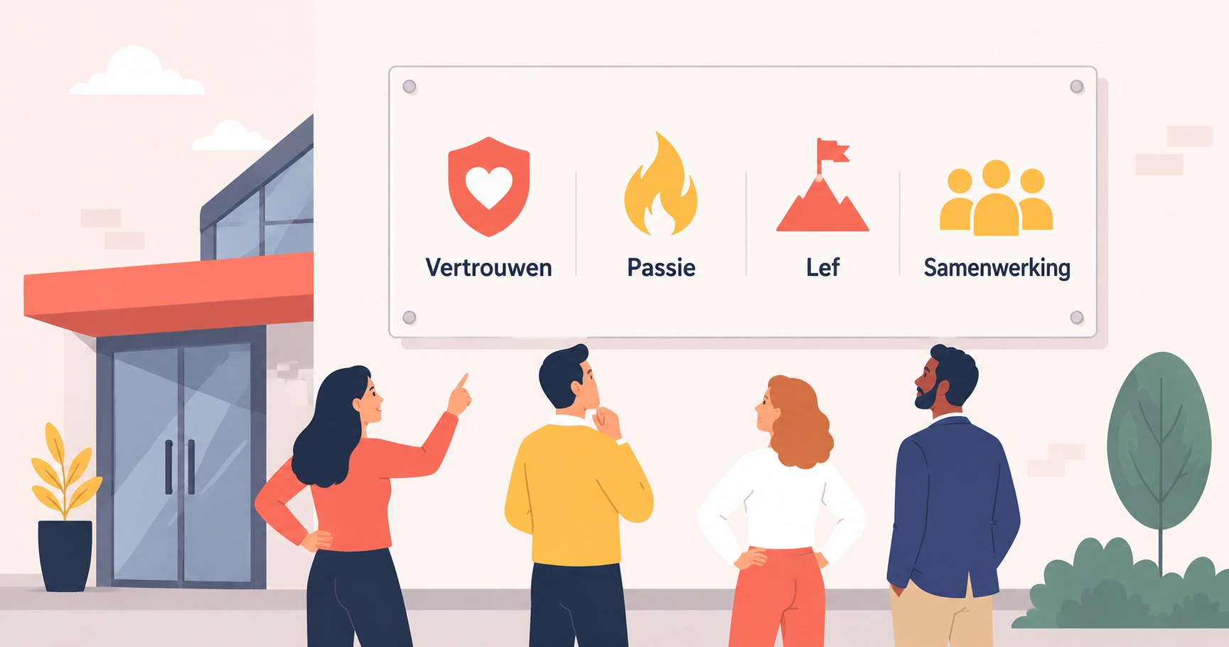 Wie durft zijn kernwaarden aan de gevel te hangen?